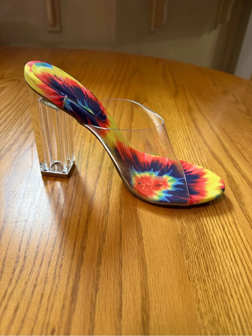 Tie-Dye Clear Strap Block Heel Sandals - Multicolor